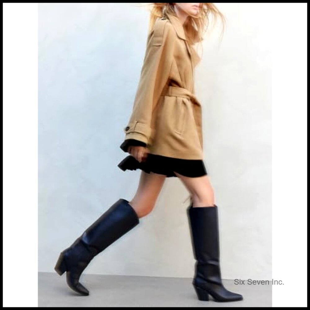 Wool Blend Pea Coat Double Breasted Notch Lapel Belted Winter Jacket - Picture 4 of 7